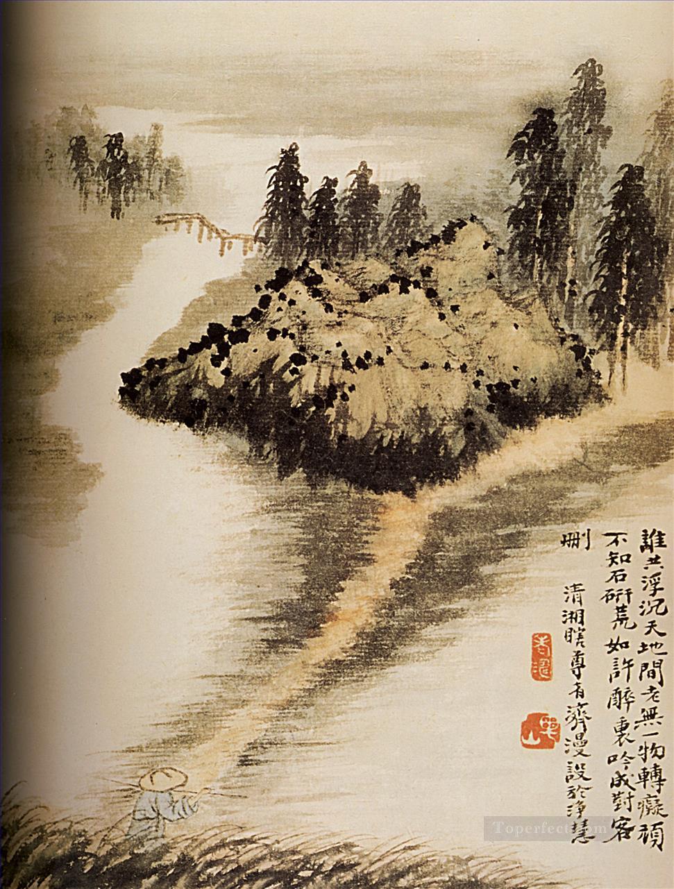 Shitao on the other side of the water 1694 old China ink Oil Paintings